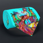 Cravate PEACOCKS EN AMOUR Bleu Rouge Turquoise Vert Floral<br><div class="desc">Peacocks avec fleurs aquarelle peinture de Bulgan Lumini (c)</div>
