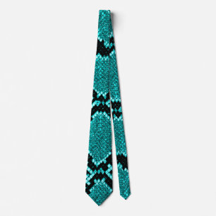 Cravate Peau de serpent à sonnette diamantée aqua