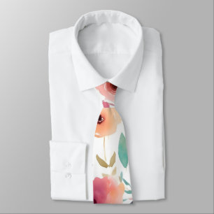 Cravate Pêche et aquarelle bleu Necktie florale