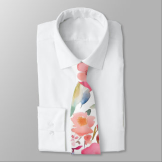 Cravate Pêche et Rose Aquarelle Necktie Florale