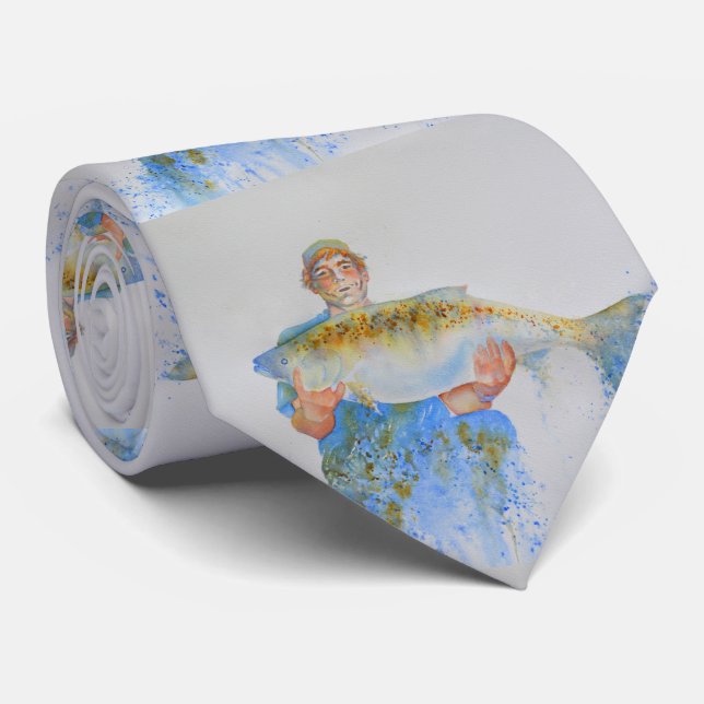 Cravate Pêcheur peinture d'aquarelle cadeau de pêche pour  (Roulé)