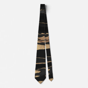 Cravate Peinture Abstraite en marbre noir or