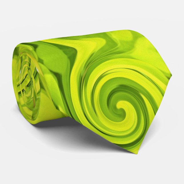 Cravate Peinture Abstraite Groovy Verte Liquide Tourbillon (Roulé)