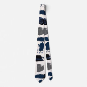 Cravate Peinture Abstraite Moderne Pinceaux Navy et Gr