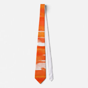 Cravate Peinture Abstraite Retro Orange et Blanc 16