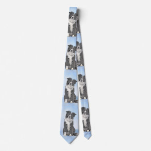 Cravate Peinture Collie Bordure - Joli art original chien
