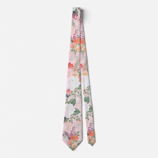 Cravate Peinture d'aquarelle rose romantique (Devant)
