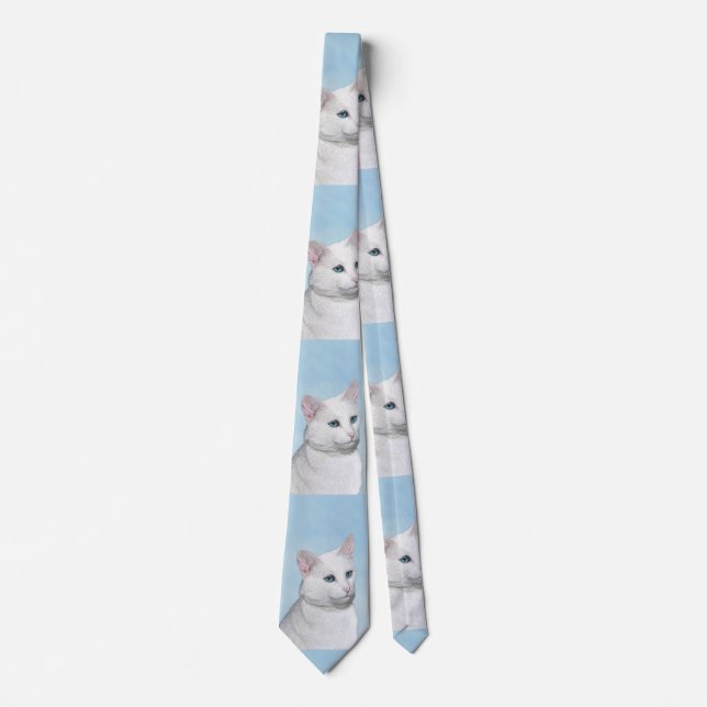 Cravate Peinture de chat blanc - Cute Original Cat Art (Devant)
