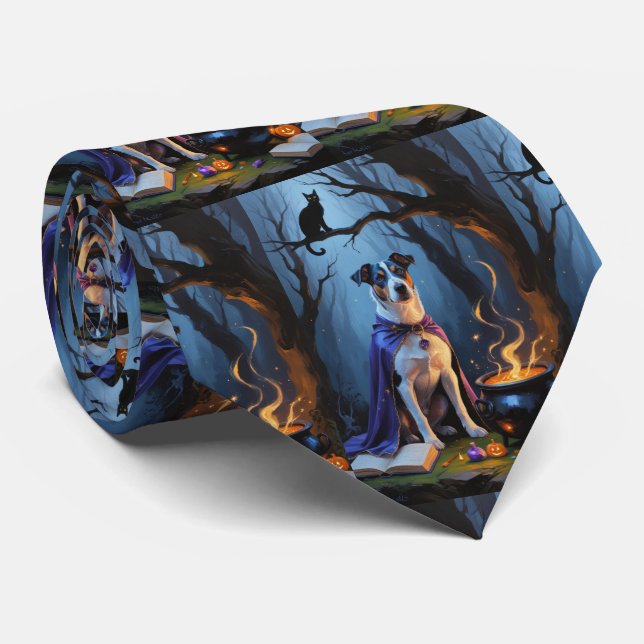 Cravate Peinture de Halloween fantaisiste de chien Blue He (Roulé)