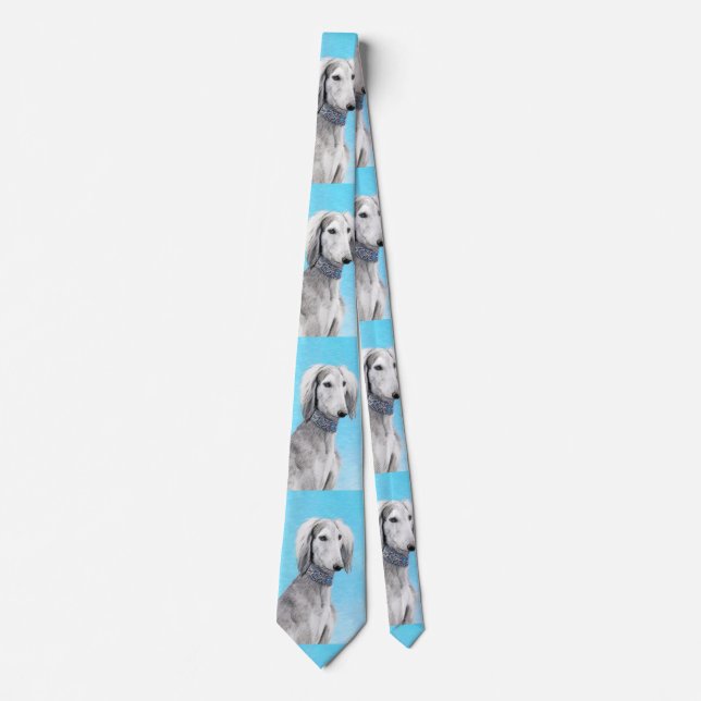 Cravate Peinture de Saluki (Argent) - Joli art original de (Devant)