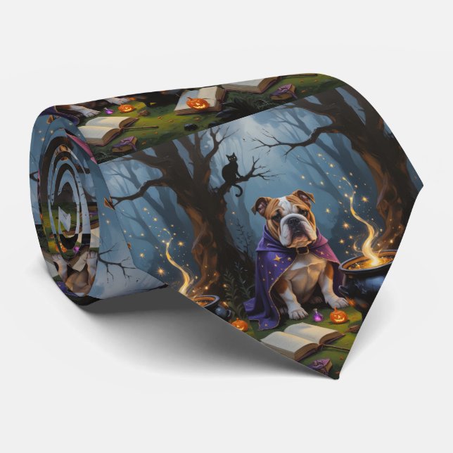 Cravate Peinture fantaisiste de Halloween Bulldog (Roulé)