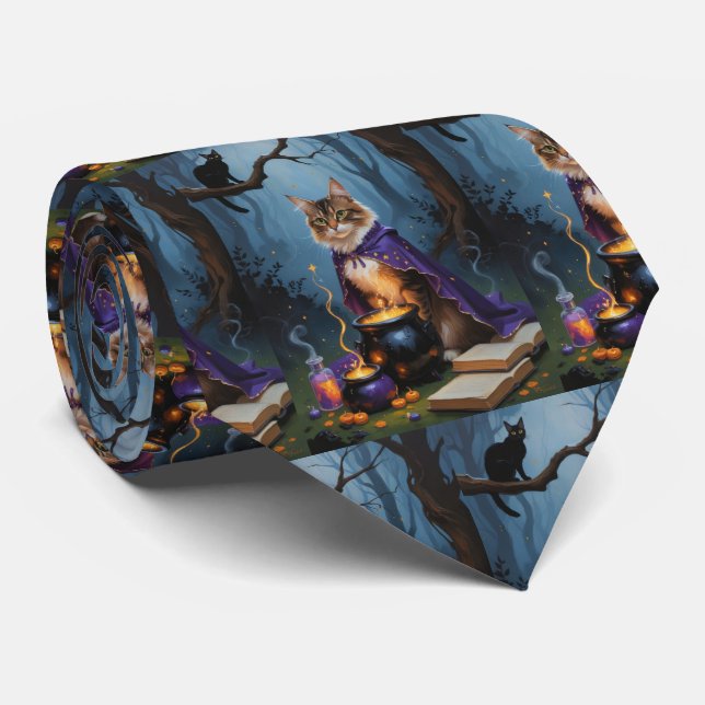 Cravate Peinture fantaisiste d'Halloween de chat abyssin  (Roulé)