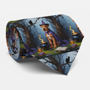 Cravate Peinture fantaisiste d'Halloween de chien Airedale