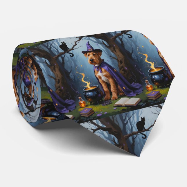 Cravate Peinture fantaisiste d'Halloween de chien Airedale (Roulé)