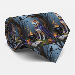 Cravate Peinture fantaisiste d'Halloween de chien Akita