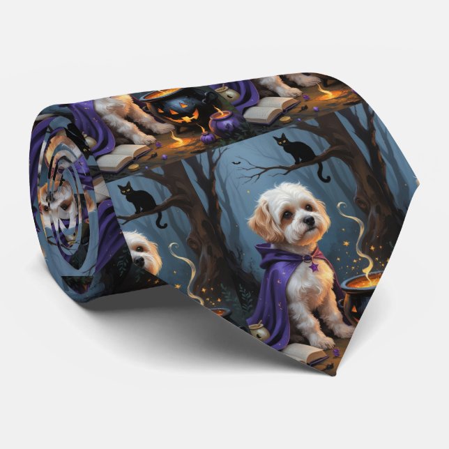 Cravate Peinture fantaisiste d'Halloween de chien Bichon F (Roulé)