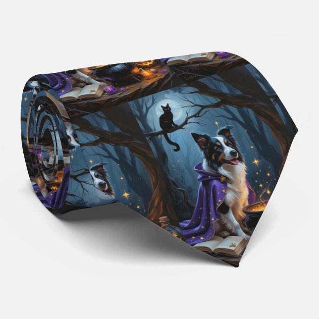 Cravate Peinture fantaisiste d'Halloween de chien Border C (Roulé)