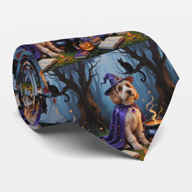 Cravate Peinture fantaisiste d'Halloween de chien Cockapoo (Roulé)