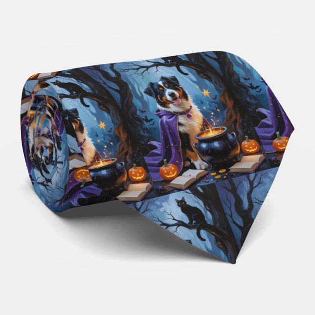 Cravate Peinture fantaisiste d'Halloween de chien de monta (Roulé)