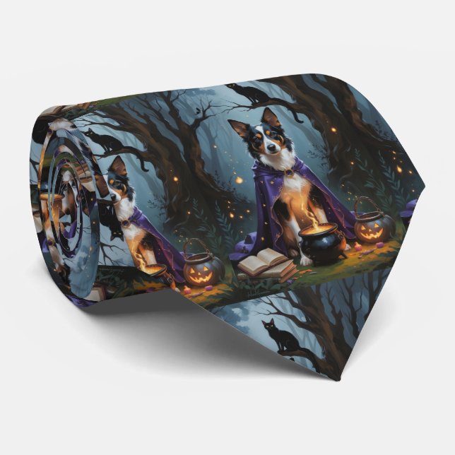 Cravate Peinture fantaisiste d'Halloween de chien Kelpie a (Roulé)