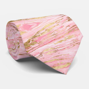 Cravate Peinture Liquide Abstraite Marbre Or Rose Élégante