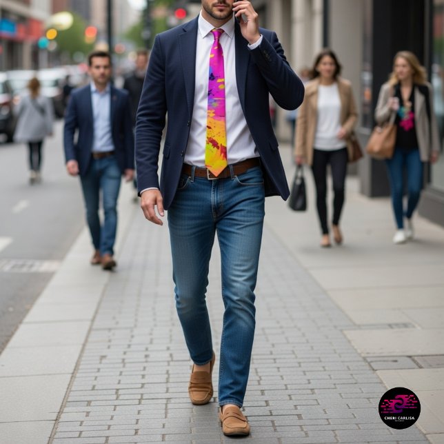 Cravate Peinture rose Et Plus Abstraite (Polished fit. Main character tie.)