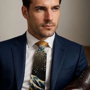 Cravate Peinture vintage La Grande Vague Artiste japonais 