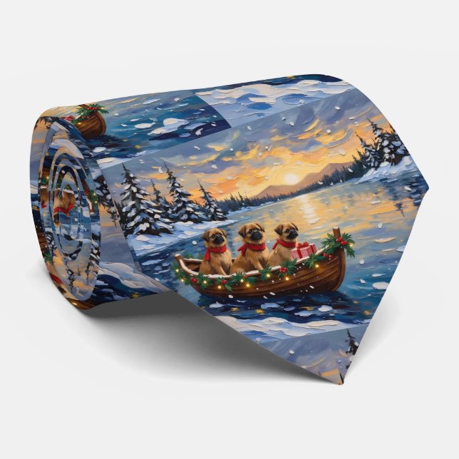 Cravate Pékinois Bateau de Noël Vacances (Roulé)