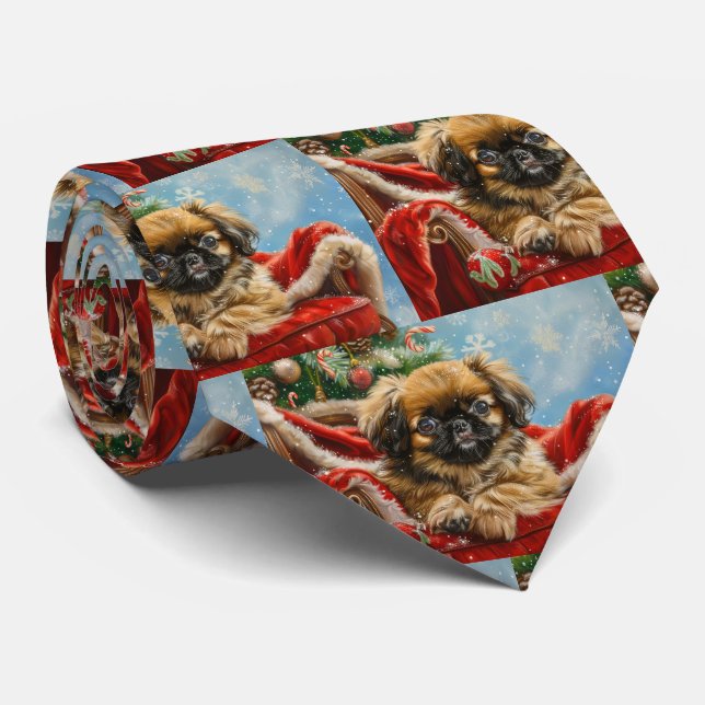 Cravate Pékinois Noël Festif (Roulé)