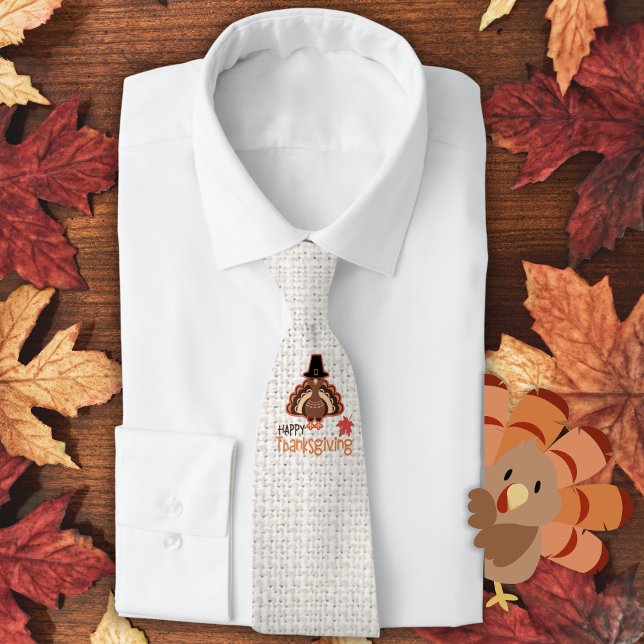 Cravate Pèlerin Festif de Bon thanksgiving Turquie (Festive Happy Thanksgiving Pilgrim Turkey Neck Tie)