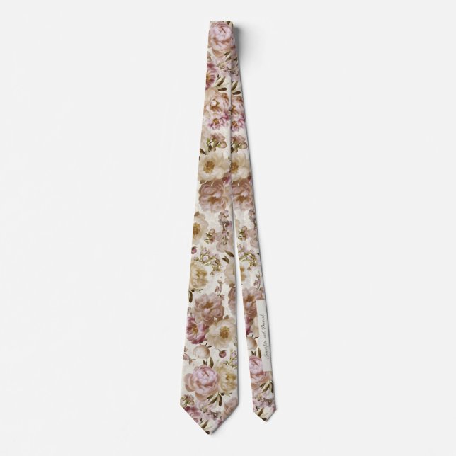 Cravate Peony Mariage rose et ivoire Nom de la conservatio (Devant)