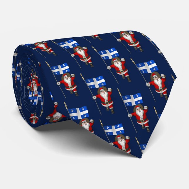 Cravate Père Noël Avec Drapeau Du Québec (Roulé)
