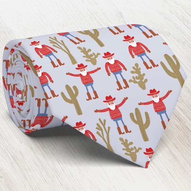 Cravate Père Noël Cowboy Noël Occidental Amusant Bleu (Fun Cowboy Santa Claus Western Christmas Holiday neck tie)