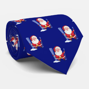 Cravate Père Noël drôle en ski, motif de dessin animé, ble