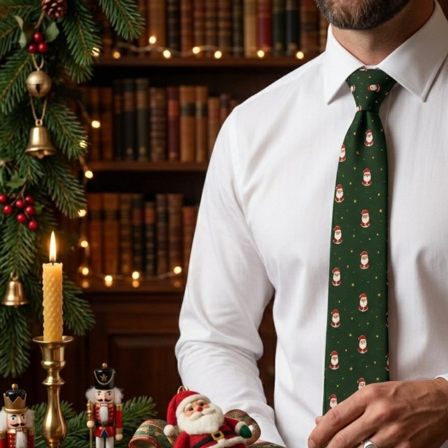 Cravate Père Noël éparpillé sur Vacances de vert profond (Créateur téléchargé)