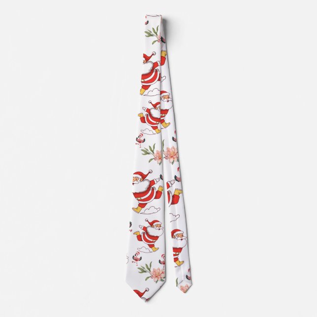Cravate Père Noël Flamant Tropical Motif de Noël vert (Devant)