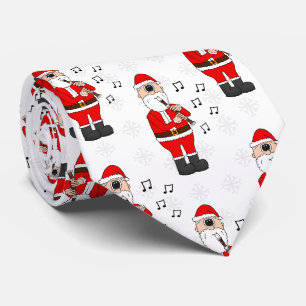 Cravate Père Noël jouant de la flûte à bec Professeur de m