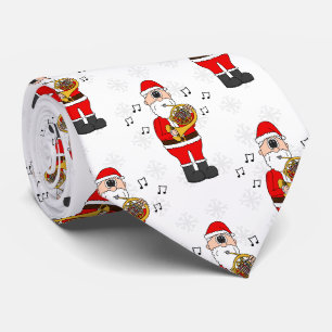 Cravate Père Noël jouant du cor d'harmonie Musicien de cui