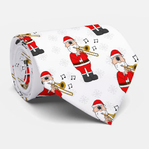 Cravate Père Noël jouant du trombone Musicien de cuivres d