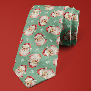 Cravate Père Noël vert flocon de neige de Noël Fêtes