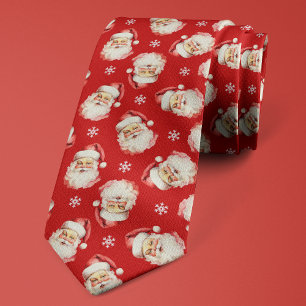 Cravate Père Noël Vintage Flocon de Neige de Noël Rouge
