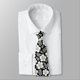 Cravate Perles blanches dans des fleurs sur fond noir