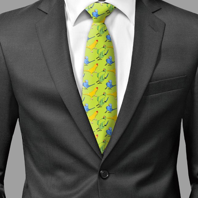 Cravate Perroquet Indien Motif Ringneck Amour d'oiseaux ve (Green Parrot Pattern Necktie)