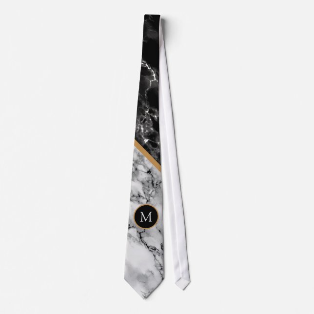 Cravate Personalized Letter Black White Marble Neck Tie (Devant)