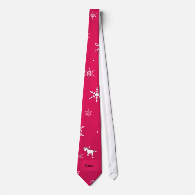 Cravate Personalized name unicorn pink snowflakes (Devant)