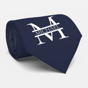 Cravate Personnalisé Elegant Navy Blue Monogramme et nom