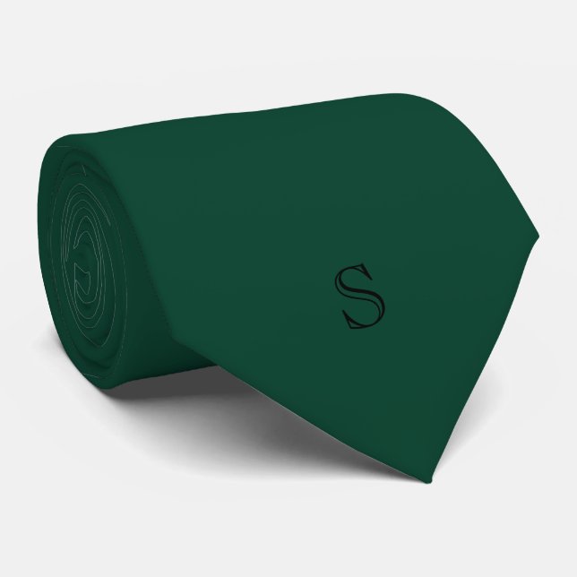 Cravate Personnalisé Monogramme Vert Emeraude Noir (Roulé)