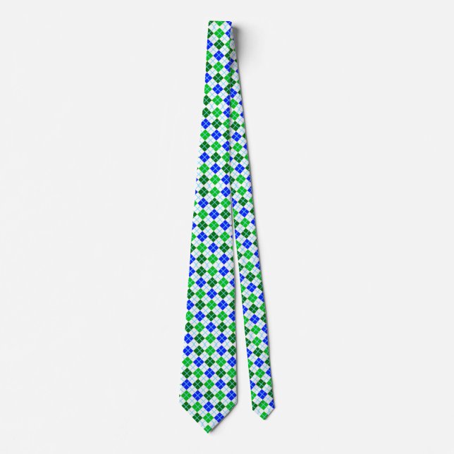 Cravate personnalisée Jacquard vert et bleu (Devant)