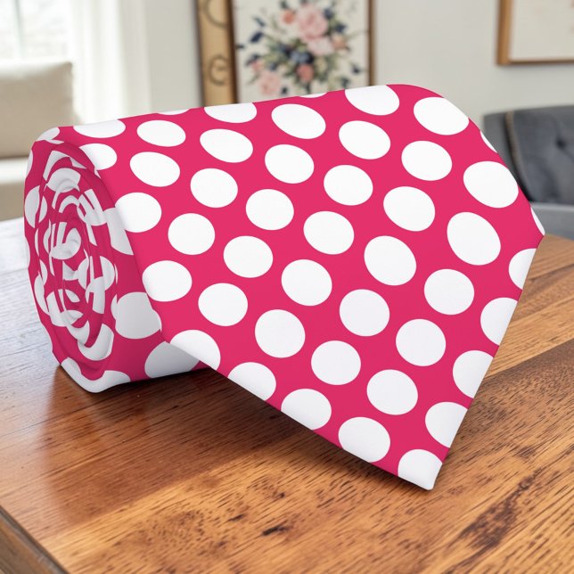 Cravate personnalisée rose chaud à pois blancs (Créateur téléchargé)