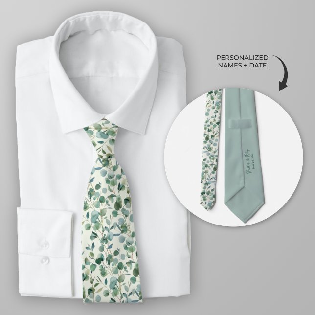 Cravate Personnaliser l'aquarelle Eucalyptus (Personalized eucalyptus wedding theme neck tie)